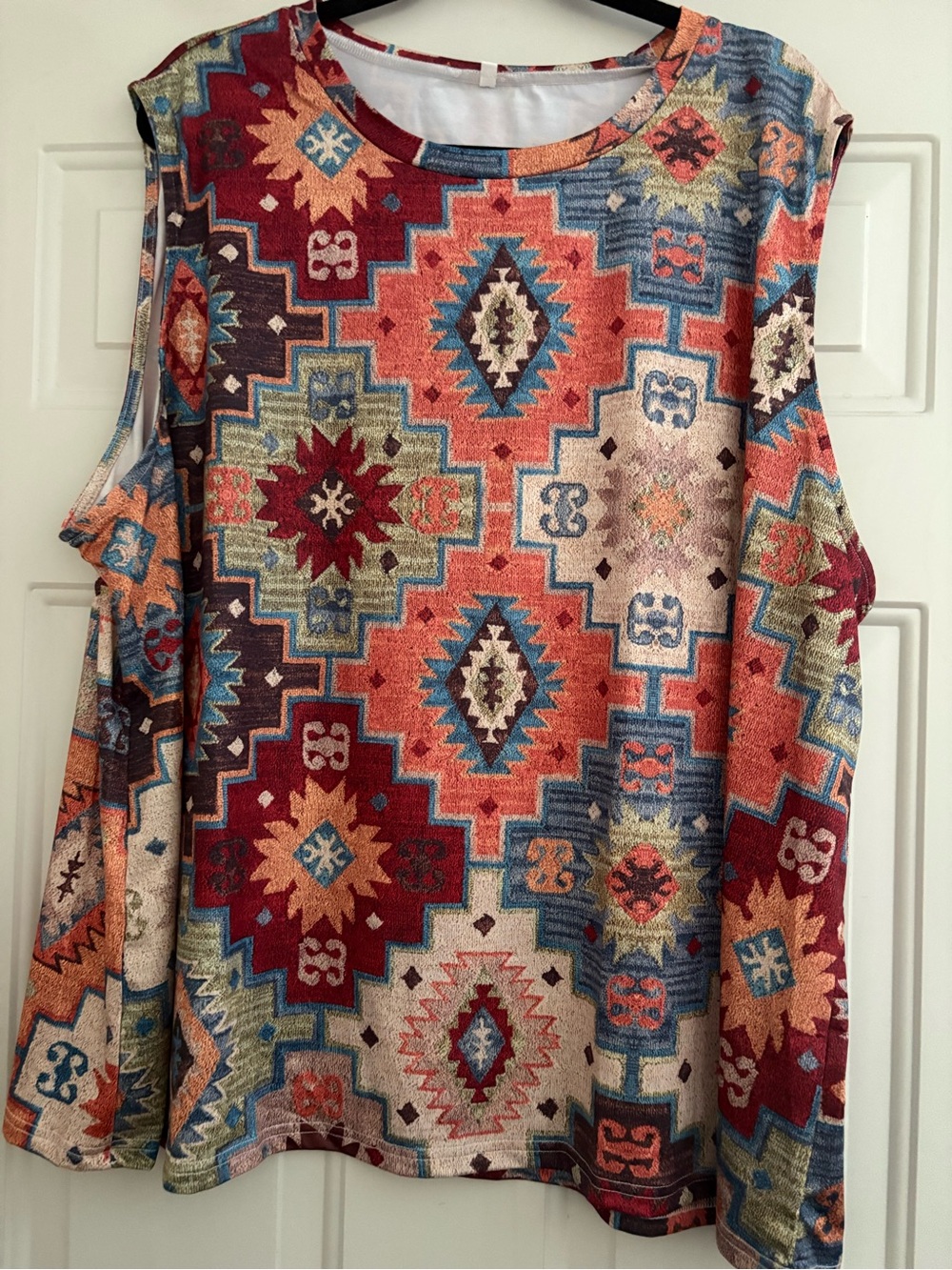 Boho Aztec Print Sleeveless Top - Orange Multi